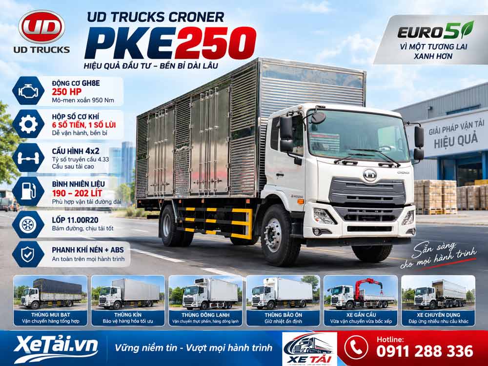 Xe tải 9 tấn UD Trucks PKE250 250HP Euro 5 | GH8E 7.698cc
